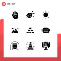 9 Thematic Vector Solid Glyphs and Editable Symbols of metro bag nature stack gold Editable Vector Design Elements