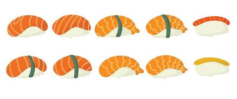 juego de colección de rollos de sushi japonés. rollos de diferentes tipos. rollo japonés tradicional con salmón y. ilustración vectorial aislada vector