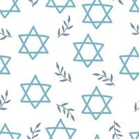 Seamless abstract vector pattern with hand drawn star of David motive and olive branch. Vector illustration