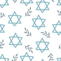 Seamless abstract vector pattern with hand drawn star of David motive and olive branch. Vector illustration