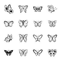 paquete de iconos de glifos de tipos de mariposas vector