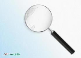Magnifier with map of Seychelles on abstract topographic background. vector
