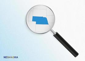 Magnifier with map of Nebraska on abstract topographic background. vector