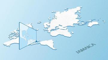 mapa mundial en estilo isométrico con mapa detallado de jamaica. mapa de jamaica azul claro con mapa del mundo abstracto. vector