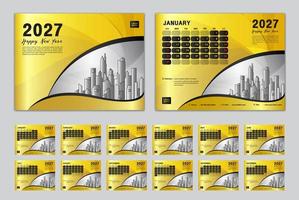 Calendar 2027 template set vector, Week starts Sunday, set of 12 month, Desk calendar 2027 year, wall calendar 2027, planner,  business template, Stationery, printing media, gold creative background vector