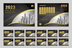 Calendar 2023 template set vector, Week starts Sunday, set of 12 month, Desk calendar 2023 year, wall calendar 2023, planner,  business template, Stationery, printing media, Black creative background vector