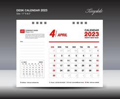 plantilla de abril de 2023: calendario de escritorio plantilla de año 2023, calendario de pared año 2023, semana comienza el domingo, diseño de planificador, diseño de papelería, diseño de folletos, medios de impresión, diseño de concepto rojo vector