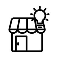 Store line icon illustration with light bulb. suitable for shopping idea icon. icon related to e-commerce. Simple vector design editable. Pixel perfect at 32 x 32