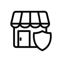 Store line icon illustration with shield. suitable for secure store icon. icon related to e-commerce. Simple vector design editable. Pixel perfect at 32 x 32