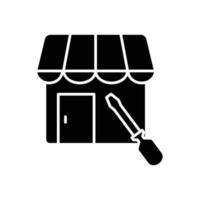 Store icon illustration with screwdriver. glyph icon style. suitable for store repair icon. icon related to e-commerce. Simple vector design editable. Pixel perfect at 32 x 32