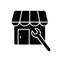 Store icon illustration with wrench. glyph icon style. suitable for store repair icon. icon related to e-commerce. Simple vector design editable. Pixel perfect at 32 x 32