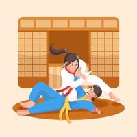 mujeres jiujitsu luchando vector