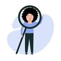 A woman is making observations with a magnifying glass vector