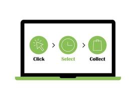 Click and collect your order. Goods delivery process on laptop vector