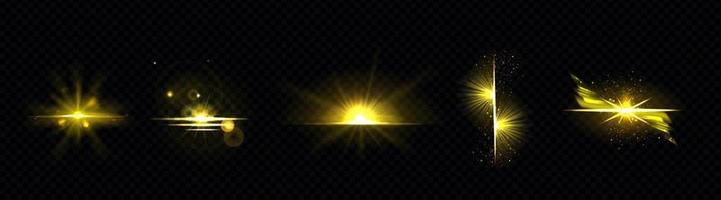 Gold light, sun radiant, golden line, sunburst set vector