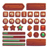 botones de madera para juego ui, elementos gui vector