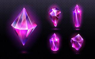 juego de piedras preciosas de luz de cristal mágico, púrpura o rosa vector