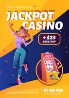 Slot machine jackpot casino win ad cartoon poster vector
