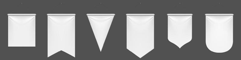 White pennant flags mockup, blank vertical banners vector