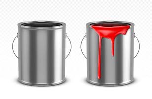 Paint can, tin bucket with red dripping drops vector