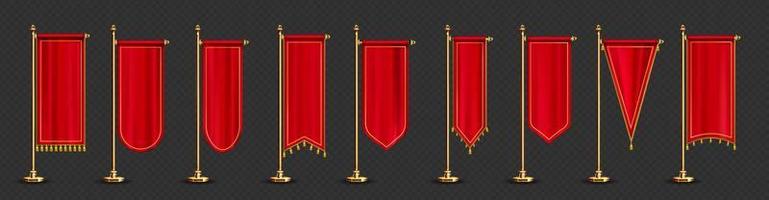 Red long pennant flags with golden tassel fringe vector