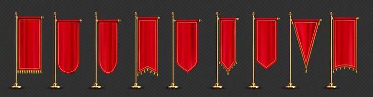 Red long pennant flags with golden tassel fringe vector