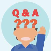 vector illustration with man raised hands and question marks for consultancy and question and answers sessions concepts. Use for decorate for Question and Answer time.