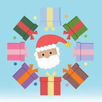 Christmas day background Vector cute cycle of gift box santa claus for christmas day shopping online banner. Decoration for online shop design christmas santa claus gift box illustration background.