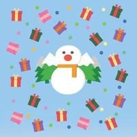 Christmas day background vector joyful lovely group of gift box , snow man and christmas tree shopping online banner decoration for christmas day.Christmas background snowman gift box illustration.