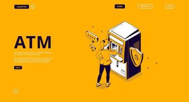 Atm, automated teller machine isometric landing vector