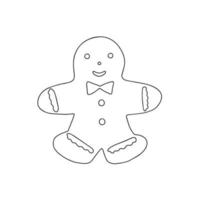 Little gingerbread man traditional Christmas holiday cookie, sweet seasonal dessert for festive dinner, simple outline vector illustration