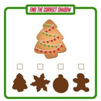 encontrar la sombra correcta. lindo árbol de navidad. juego educativo con galletas de jengibre. Juegos de lógica para niños con respuesta. una tarjeta de capacitación con una tarea para niños en edad preescolar y jardín de infantes. vector