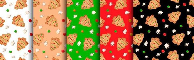 Seamless pattern with ginger cookies. Gingerbread Christmas tree, snowflake. vector