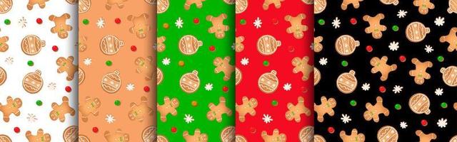 Seamless pattern with ginger cookies . Gingerbread man, christmas ball, snowflake. vector