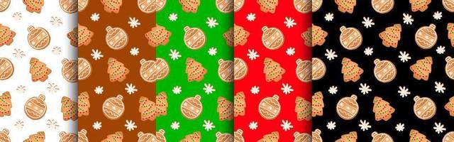 patrón sin costuras con galletas de jengibre. pan de jengibre, árbol de navidad, bola de navidad. vector