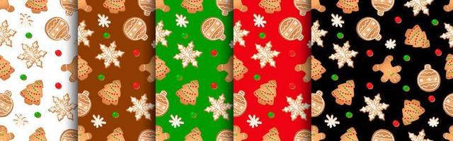 Seamless pattern with ginger cookies. Gingerbread man, snowflake, Christmas tree,Christmas ball. vector