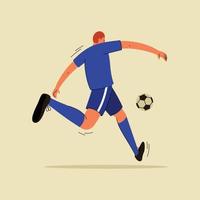 jugador de fútbol con ilustración plana de balón de fútbol. diseño de vector plano de jugador de fútbol masculino.