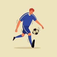 jugador de fútbol con ilustración plana de balón de fútbol. diseño de vector plano de jugador de fútbol masculino.