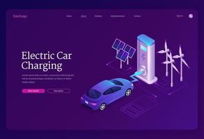 Electric car on charger station, green energy vector