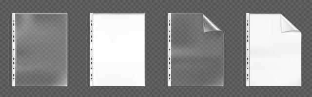 Plastic punched pockets, empty folders mock up set vector