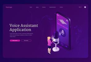 Voice assistant application isometric landing page vector