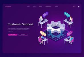 Customer support isometric landing hotline service vector