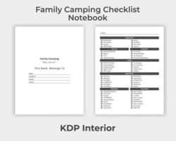 KDP Interior Family Camping Checklist Notebook Unique Design Template vector