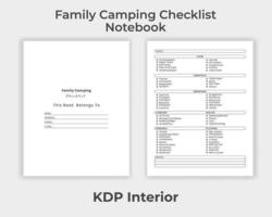 KDP Interior Family Camping Checklist Notebook Unique Design Template vector