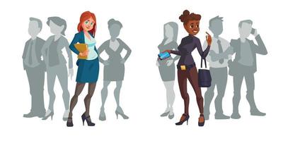 Cartoon business women caucasian or african ladies vector
