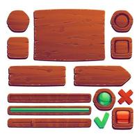 Wooden game buttons, cartoon game wood interface vector