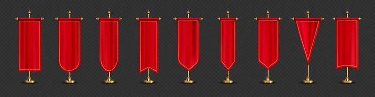 Red long pennant flags on gold stand vector