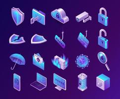 Computer security isometric 3d vector icons set