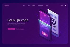 escanee el banner isométrico del servicio de verificación de código qr vector