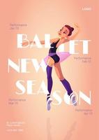 cartel de dibujos animados de nueva temporada de ballet con bailarina vector